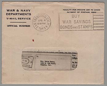 V Mail Cover April 4 1943 with letter