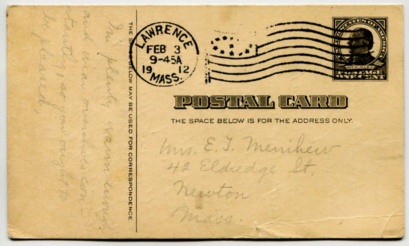 U.S. #UX20 with Lawrence Mass Flag Cancel