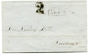 Mexico Stampless Cover: Zacatecas to Durango 1855