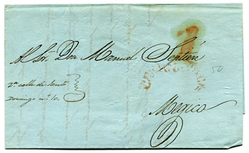 Mexico Stampless Cover: Curnavaca to Mexico 1850