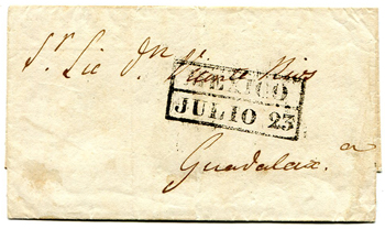 Mexico Stampless Cover: Guadalajara (Guadalaxara)