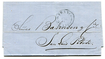 Mexico Stampless Cover: Solo Negro 1868 Mexico on Blue Paper