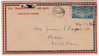 U.S. Cover, Honolulu to Canal Zone 1935