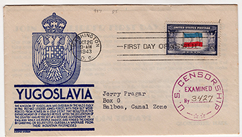 U.S. #917 First Day Cover with Censor's Stamp