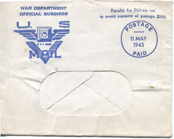 V Mail Cover 11 May 1945