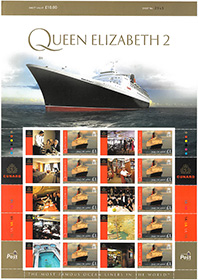 Isle of Mann #1239d Pane of 20 + 20 labels, Cunard Ocean Liners - Queen Elizabeth 2