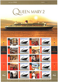 Isle of Mann #1239e Pane of 20 + 20 labels, Cunard Ocean Liners - Queen Mary 2