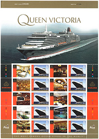 Isle of Mann #1239f Pane of 20 + 20 labels, Cunard Ocean Liners - Queen Victoria