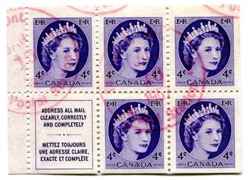 Canada #340a Booklet Pane - Used