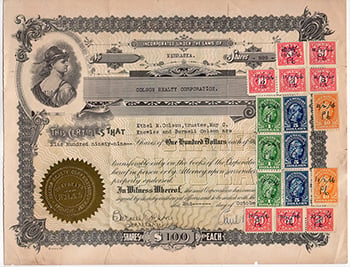 U.S. Revenue Stamps on Certificate