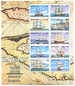 Sailing Vessels Stamp Pane of 10