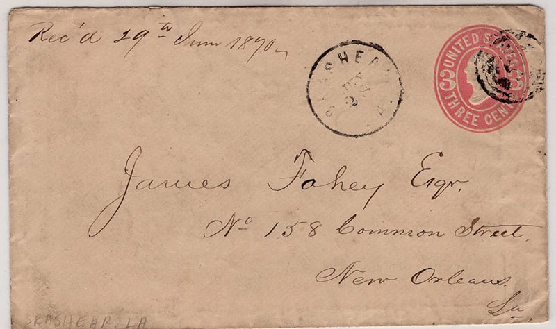 U.S. #U58 Bashear LA 1870 cds