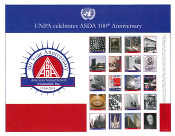 UN New York #1101 ASDA Pane of 10 with labels