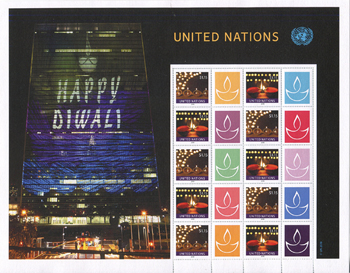 UN New York #1206-07 Diwali Candles Personalized Sheet