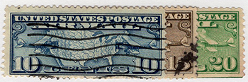 U.S. #C7-9 Transcontinental Airmail 1926-27, used