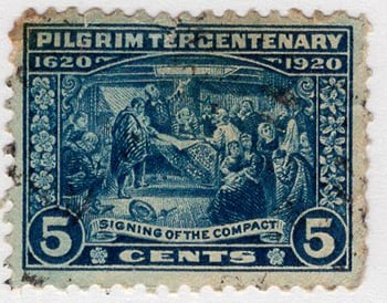 U.S. #550 5-cent Pilgrim Tercentenary, used