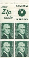 U.S. #1278b Jefferson Booklet Pane of 4 (green) -Slogans 5 & 4