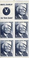 U.S. #1280a-4 Frank Lloyd Wright Booklet Pane of 5 - Grey with Slogan 4 (mail early)