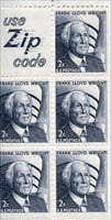 U.S. #1280a-5 Frank Lloyd Wright Booklet Pane of 5 - Grey w/Slogan 5 (Zip Code)