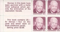 U.S. #1395c Eisenhower Booklet Pane of 4/with Slogans 6 & 7 Labels