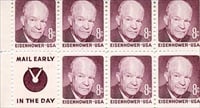 U.S. #1395d-4 Eisenhower Booklet Pane of 7 w/Slogan 4 (Mail Early)