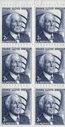 U.S. #1280c Frank Lloyd Wright Booklet Pane of 6 - Grey Shiny Gum