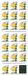 U.S. #3049a 32c Yellow Rose Pane of 20 + Label