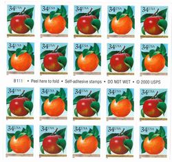 U.S. #3492b Apple and Orange Booklet of 20