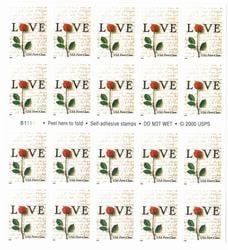 U.S. #3496a Love Letter & Rose (First Class) Booklet of 20