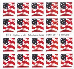 U.S. #3623a Flag 1st Class Pane of 20 Serpentine Die Cut 11-1/4