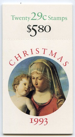 U.S.  #BK211 $5.80 Christmas Madonna 1993 Booklet of 20 (#2790a)