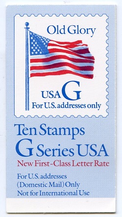 U.S.  #BK219 'G' Series (ten stamps) pale blue & red, #2881a