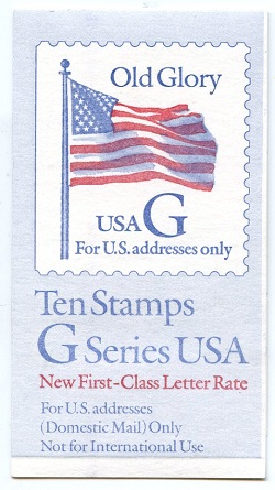 U.S.  #BK220 'G' Series (ten stamps) blue & red, #2883a
