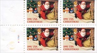 U.S. #2584a Santa at Fireplace Booklet Pane of 4