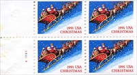 U.S. #2585a Santa and Sleigh Booklet Pane of 4