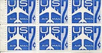 U.S. #C51a Jet Airliner blue Pane of 6