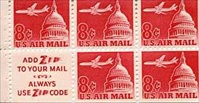 U.S. #C64c Jet Over Capitol Booklet Pane of 5 w/Slogan 3-(Zip Code)  Tagged