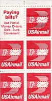 U.S. #C79a Winged Envelope Booklet Pane of 5