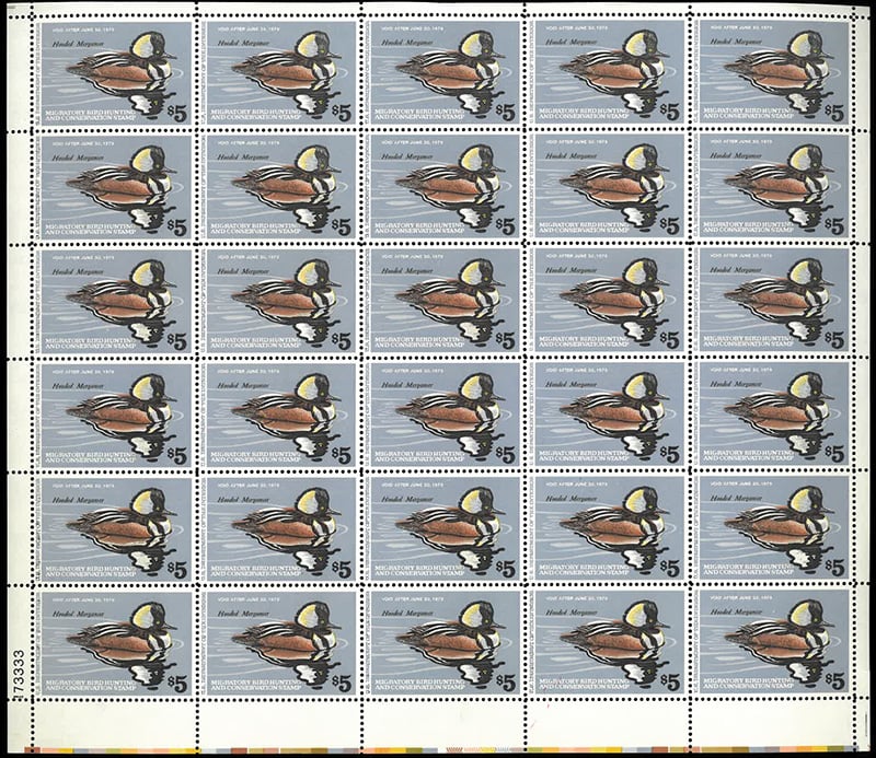 U.S. #RW45 Mergenser MNH pane of 30