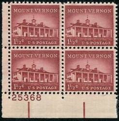 U.S. #1032 1-1/2c Mount Vernon PNB of 4