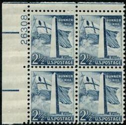 U.S. #1034 2-1/2c Bunker Hill Monument PNB of 4