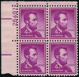 U.S. #1036 4c Abraham Lincoln PNB of 4