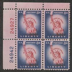 U.S. #1041B 8c Statue of Liberty Flat Plate PNB of 4