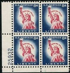 U.S. #1042 8c Statue of Liberty PNB of 4