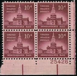 U.S. #1044 10c Independence Hall PNB of 4