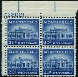 U.S. #1047 20c Monticello PNB of 4