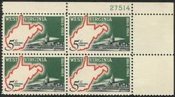 U.S. #1232 West Virginia Statehood PNB of 4