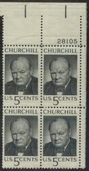 U.S. #1264 Winston Churchill PNB of 4