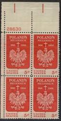 U.S. #1313 Polish Millennium PNB of 4