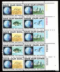 U.S. #1413a Anti-Pollution Issue PNB of 10
